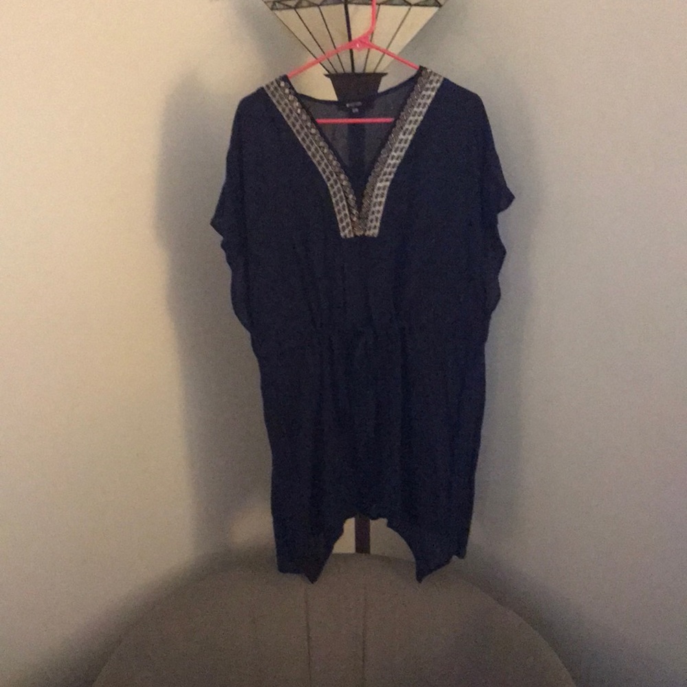 Jeweled navy blue linen tunic.